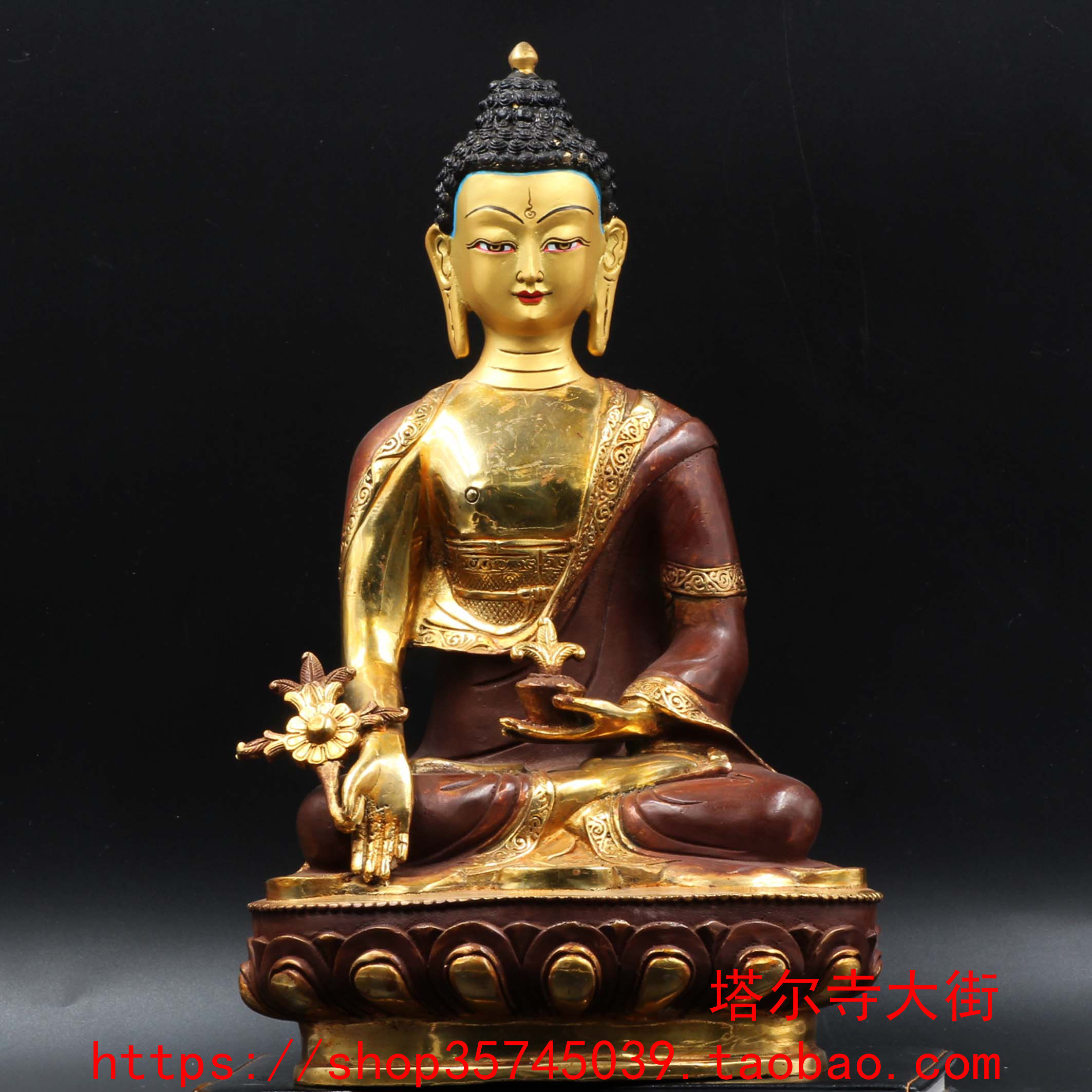 Half-gilt Medicine Buddha, produced in Ta'er Monastery, 7 inches (21 cm) in size, solemn and auspicious