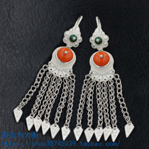 Tibetan sterling silver earrings earrings handmade inlaid simulation gemstone earrings Tibetan jewelry national style