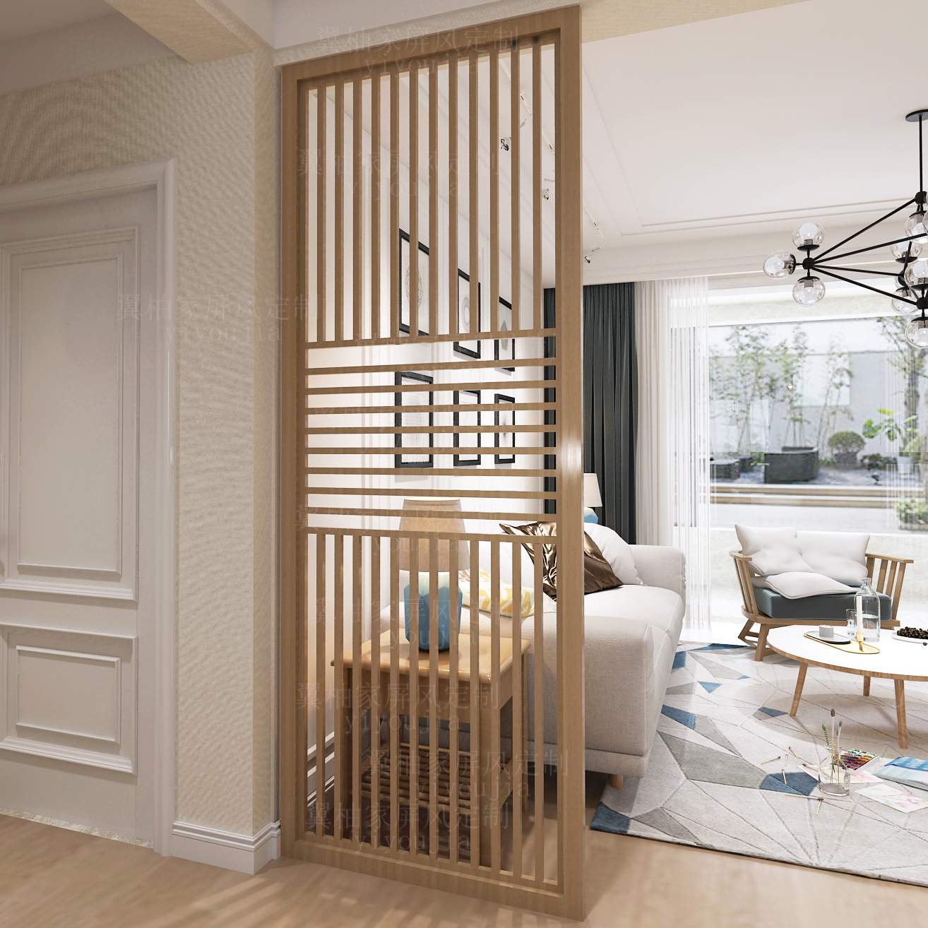 Log Cutout Sliding Screen Walnut Walnut Lattice Living Room Entrance Porch Partition Rail Solid Wood Wood Grille Sliding Door
