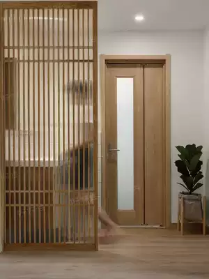 Log new Chinese style solid wood hollow glass pull door flower grid screen tea room sliding door Wood grille partition partition door