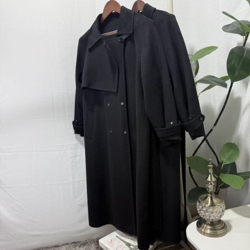 A-13 Black High-End Wool Coat 2025 Autumn and Winter New Style Elegant Mid-Length Over-The-Knee Coat