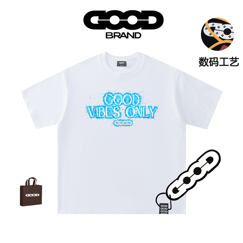 Goodbrand Genuine Short-Sleeved T-Shirt Pure Cotton Couple Wear Trendy Brand Print Summer Breathable Blue Galaxy High Version