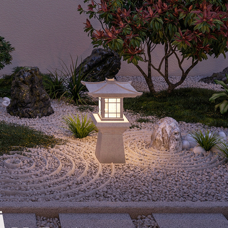 Outdoor Waterproof Fiberglass Resin Imitation Stone Lamp Garden Villa Imitation Stone Cage Lamp Chinese and Japanese Zen Courtyard Lawn Lamp