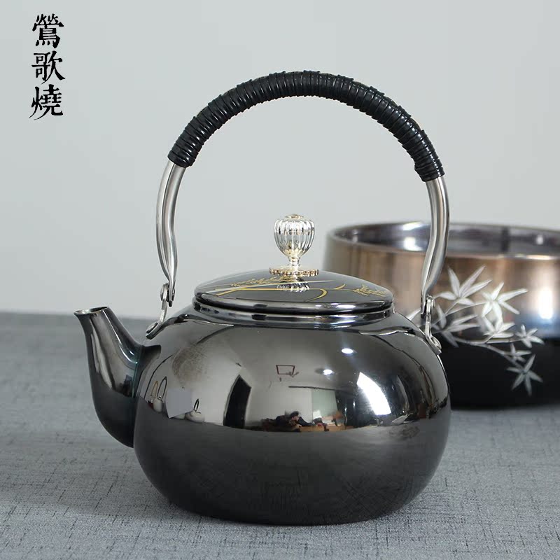 Taiwan Orioles Song Burning Edible Grade Stainless Steel 304 Boiling Kettle Cooking Teapot Boiled Kettle Black Crystal Stove Teapot Tea Set