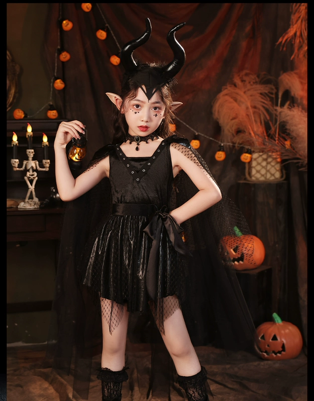 Halloween trẻ em trang phục cosplay phù thủy nhập vai cô gái ma cà rồng đêm quốc đầm