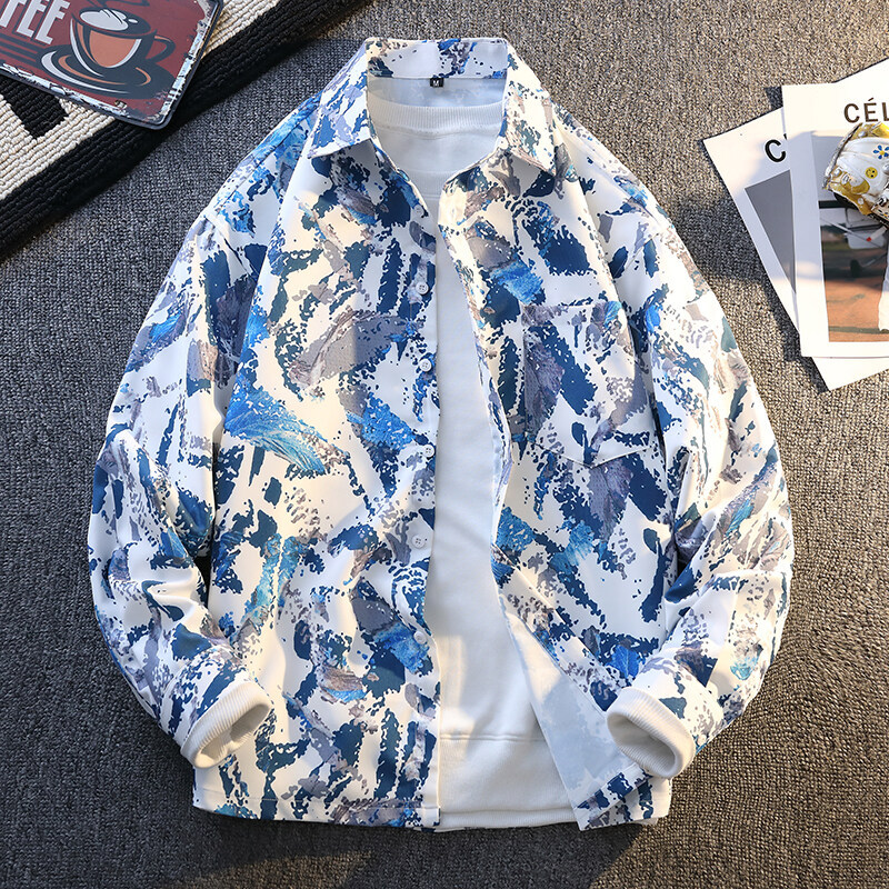 Fashionable Floral Shirt for Men, Long-Sleeved, Spring and Summer, Loose Fit for Middle and High School Students, Cool and Stylish Youth Boys' Jacket