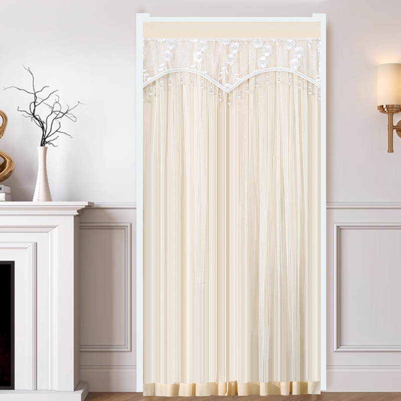 French-Style Lace Door Curtain, Mosquito-Proof, Household Four-Season Mesh Curtain, Universal Partition Curtain, No-Drill Bedroom Kitchen Screen Door Curtain