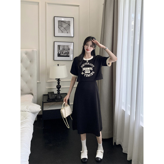 ww维维家大码女装2025夏装休闲收腰假两件显瘦闺蜜款长短款连衣裙