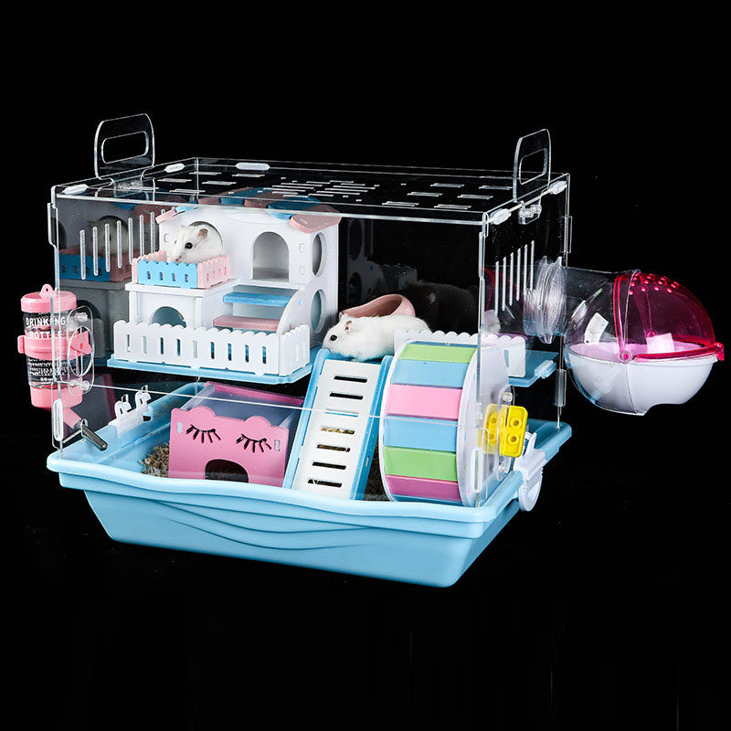 Hamster basic cage acrylic oversized villa golden bear transparent single double layer anti-jailbreak with tray easy to clean