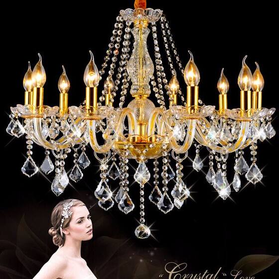 New Led Candle Crystal Chandelier Gold Transparent Crystal Lamp Simple European Style Accessible Luxury Elegant High-End