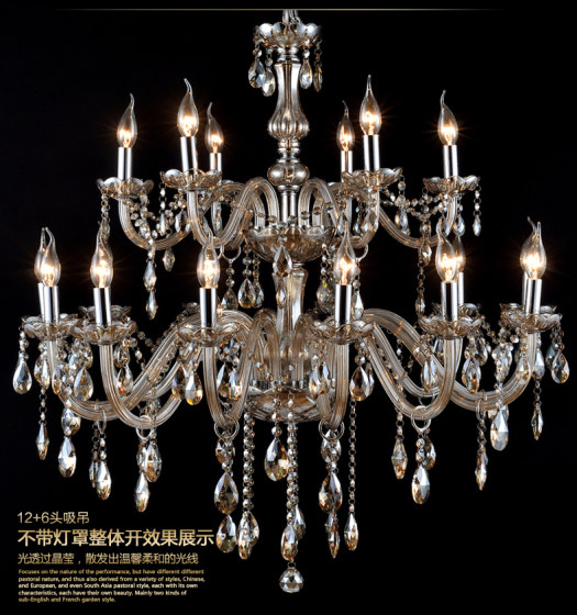 Simple Modern Cognac-Colored Candle Crystal Chandelier with Lampshade for Bedroom, Living Room, Dining Room, Clothing Store Lighting Fixtures