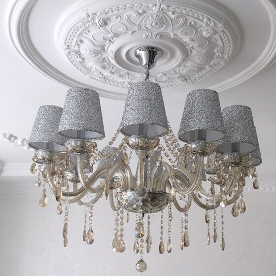 Simple Modern Cognac-Colored Candle Crystal Chandelier with Lampshade for Bedroom, Living Room, Dining Room, Clothing Store Lighting Fixtures