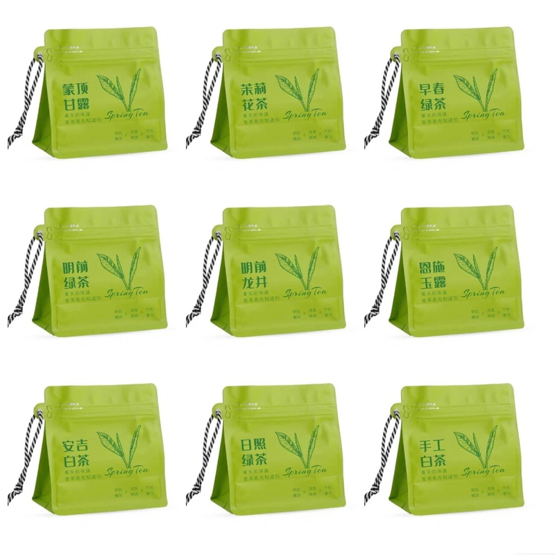 Tea Bag, Green Tea Packaging Bag, Jasmine Tea Seal Bag, Aluminum Foil Hand-Held Eight-Sided Seal, Single-Sided Zipper Ziplock Bag