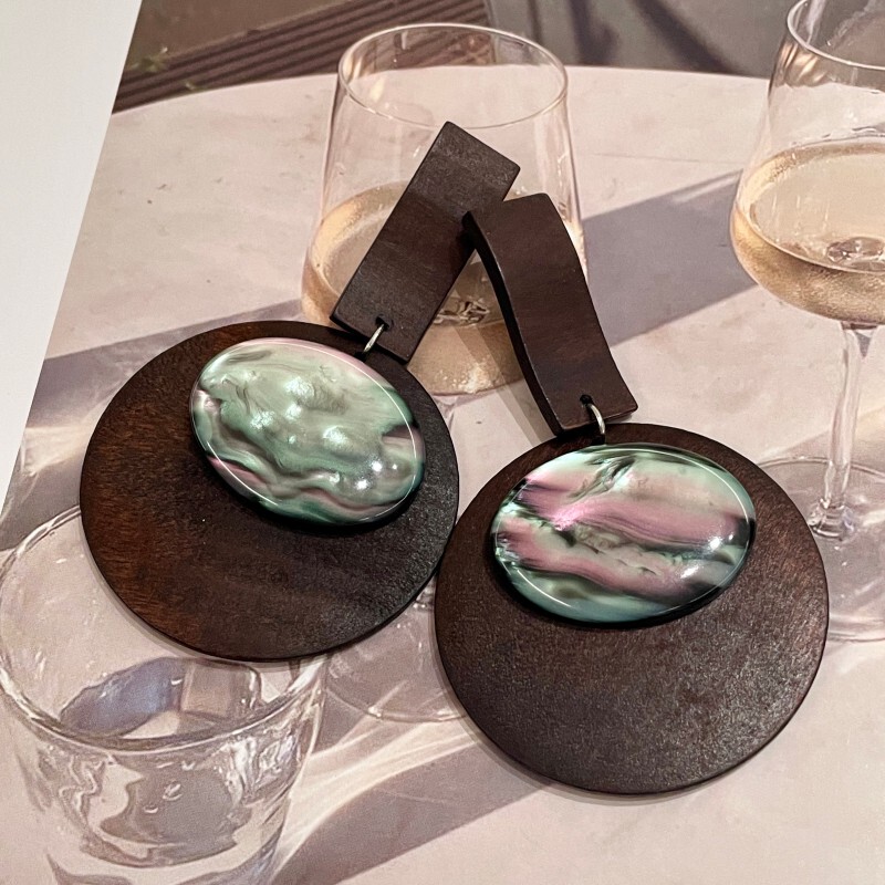 Handmade Wooden Round Oval Shell Disc Earrings, Colorful Spliced Rectangular Wood Earrings, Fashionable Ear Accessories Handmade Wooden Round Oval Shell Disc Earrings, Colorful Spliced Rectangular Wood Earrings, Fashionable Ear Accessories