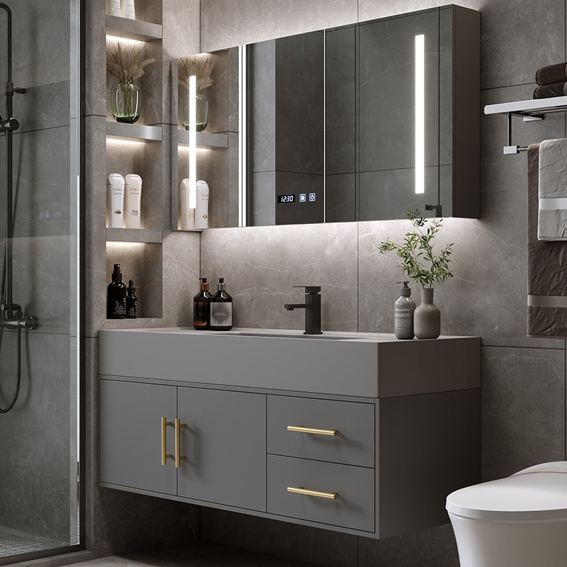 Rock integrated light and luxurious bath room cabinet mirror cabinet Composition minimalist modern washout washbasin Makeup Room Table Basin Wash table