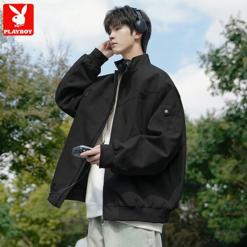 Playboy Bomber Jacket for Men, Autumn 2026 New High-End Men's Baseball Jacket, Men's Coat, Trendy Men's Style Playboy Bomber Jacket for Men, Autumn 2026 New High-End Men's Baseball Jacket, Men's Coat, Trendy Men's Style