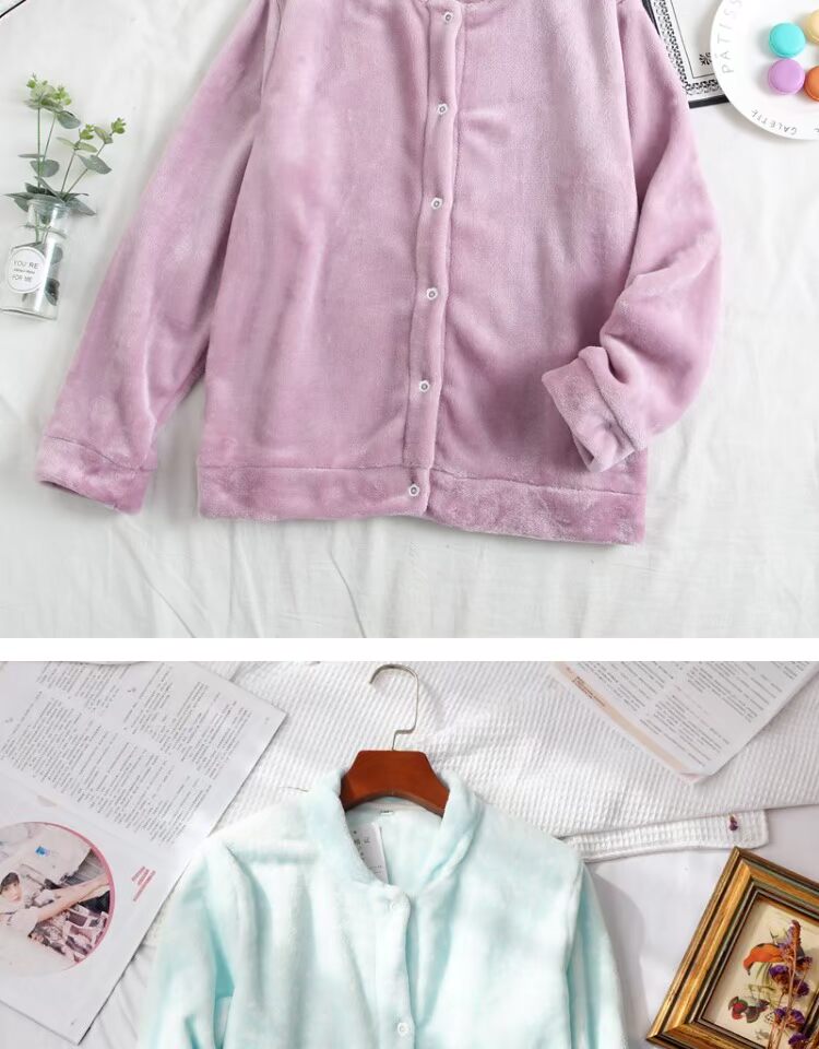 Đồ ngủ nữ đơn mảnh flannel ngọn mùa thu và mùa đông dày cộng với nhung không cổ ấm ngọn ngọt cổ tròn lông cừu san hô đồ ngủ nam