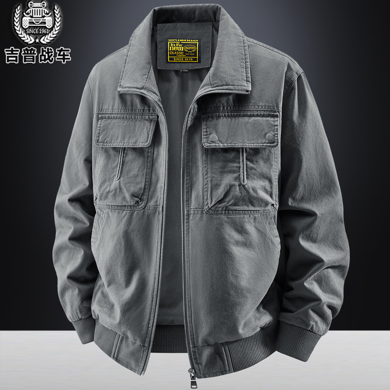 Cotton Lapel Men's Jacket 2025 New Spring and Autumn American Casual Retro Workwear Cool Trendy Jacket for Men