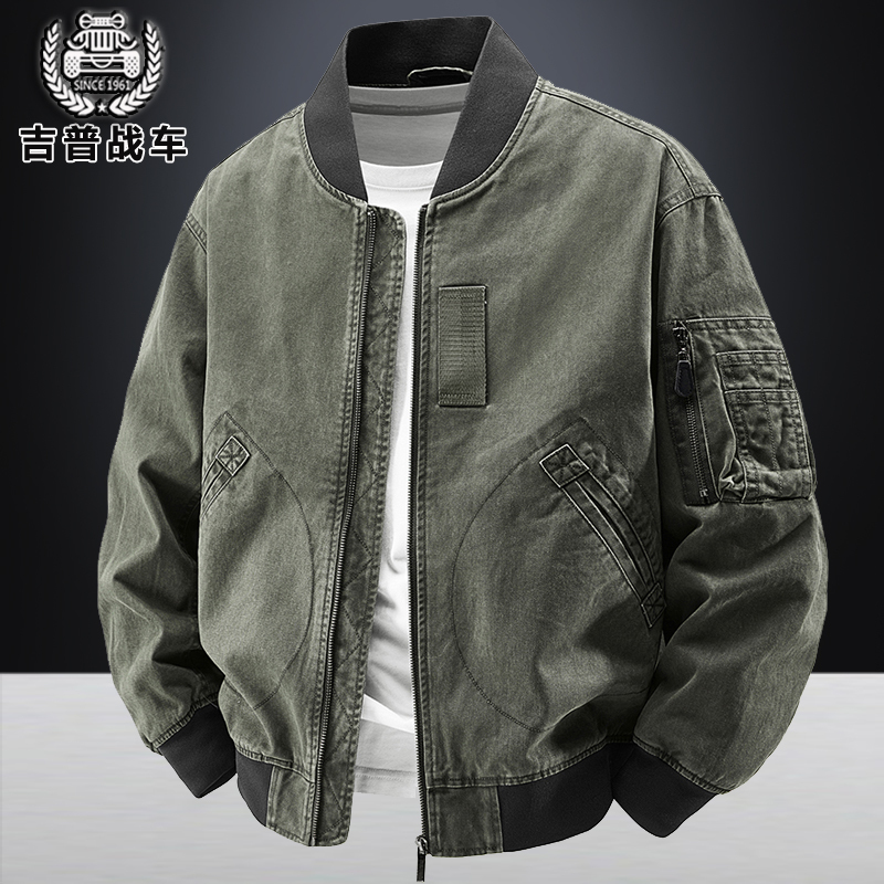 American Retro All-Cotton Men's Workwear Jacket 2025 Spring New Loose Casual Pilot Motorcycle Jacket Trendy