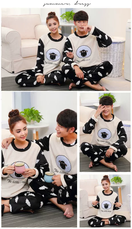 Mùa đông dày flannel đồ ngủ của phụ nữ phù hợp với lông cừu san hô cộng với phân bón XL chất béo mm200 kg vài bộ đồ ngủ nam