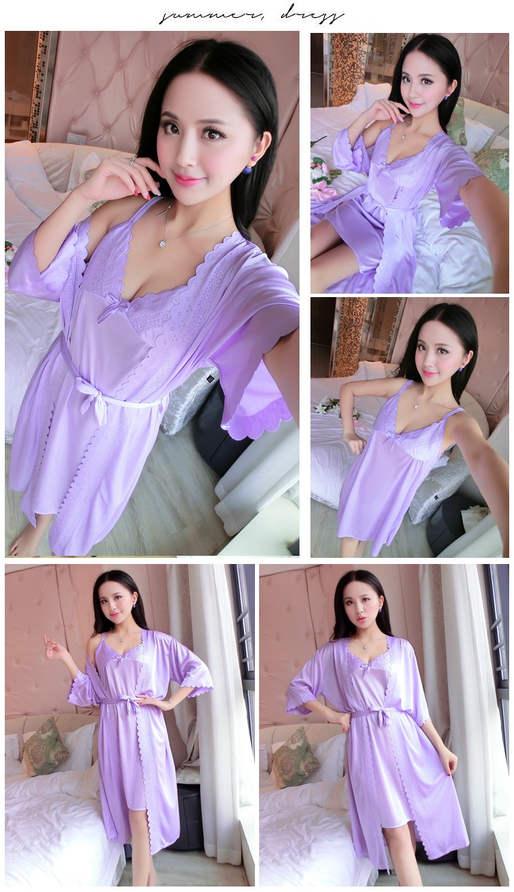 Váy ngủ cỡ lớn với phân bón và áo lụa dày hai mảnh áo choàng tắm gợi cảm MM chất béo là bộ đồ ngủ nữ 200 kg mỏng áo choàng mùa đông