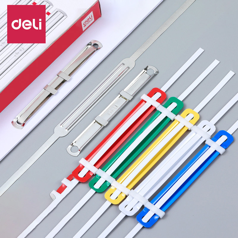 Deli binding clip strip Two-hole loose-leaf binding buckle Plastic binding clip Punch Document binding clip strip a4 pressure strip double-hole closed metal binding ring Drawing binding ring strip opening and closing