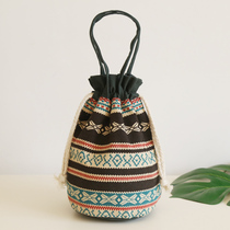Summer Sennv Style Fabric Hand Carrying Bucket Bag Ladies Hand Carrying Small Cloth Bag Ethnic Style Mobile Phone Small Cloth Bag Change
