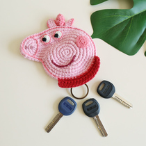 Cartoon Knit Pull-out Key Kit Creative Home Key Bag Car Key Protective Sheath Pink Leopard Bag Finished Product