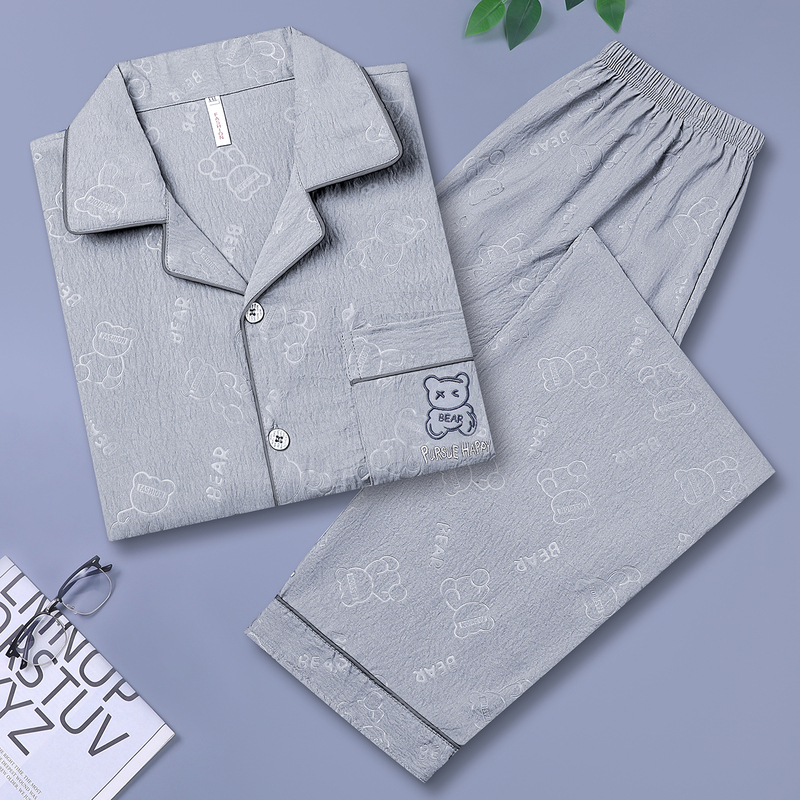 Direct Sales from the Production Base: Jieyang Men's Loose-Fitting Spring and Autumn Pure Cotton Summer Thin Pajamas Set for Air-Conditioned Rooms