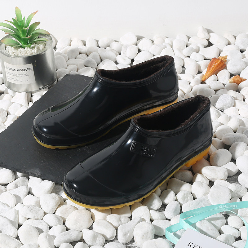 New fashion spring and summer black men's rain boots short tube anti-skid water shoes low top kitchen rubber shoes work shoes rain boots men