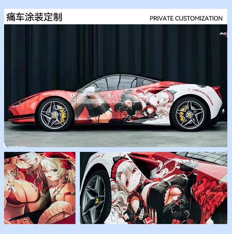 Car Color Change Film, Custom Design Graphic Film, Anime Cartoon Car Body Painting, Decorative Decals, 2D Stickers