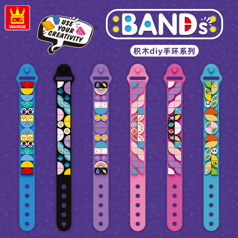 Wange 6501-6610 Small Particle Building Blocks Silicone Bracelet Cartoon Bracelet Children's Day Interactive Gift DIY for Students