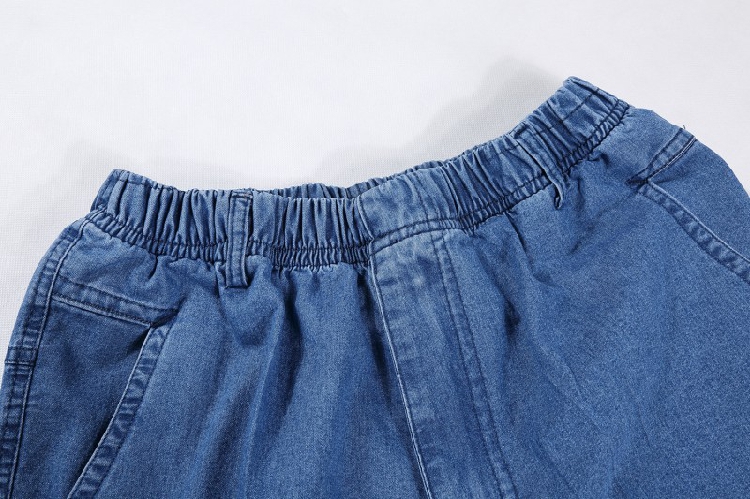 Người đàn ông trung niên đàn hồi eo cắt quần eo cao căng sâu đàn hồi lỏng thẳng 7 điểm jeans nam kích thước lớn quần short