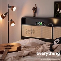 W) Nordic retro solid wood bed black rattan bed 1 5 meters 1 8 French retro B&B wabi-sabi style master bedroom double