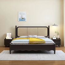 简约北欧藤编实木床1米8 小户型1米5民宿单人床橡胶木主卧双人床