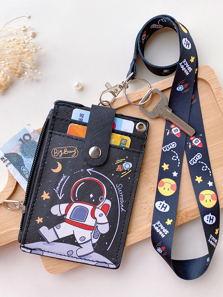 Cartoon Student Lanyard Card Holder with Multiple Card Slots, Campus Id Card, Meal Card, Bus Card Protective Cover