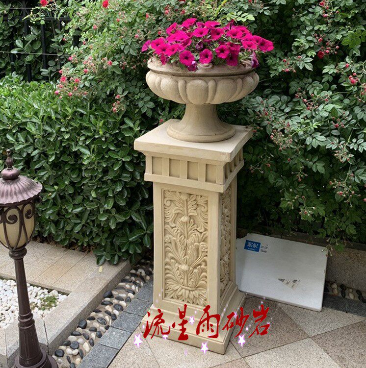Meteorological Sandstone Relief Flower Bowl Decorated Sculpture FRP Hotel Villa Rome Column