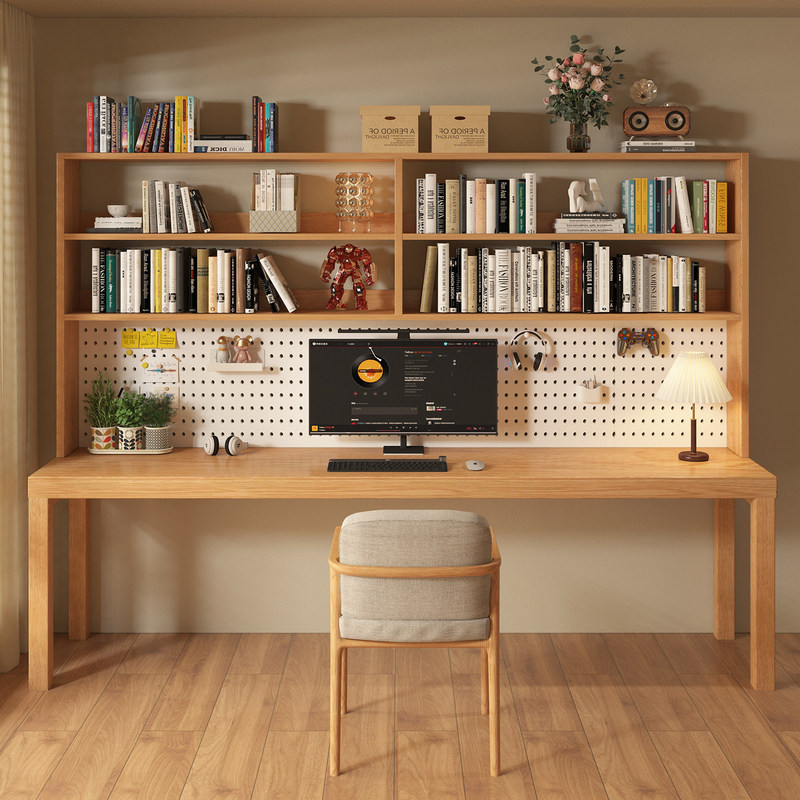 All-Solid Wood Desk, Bookshelf, Computer Desk, Integrated Combination Home-Use Long Workbench, Children's Study Desk Sz003