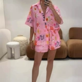 Летняя рубашка, шорты, штаны, комплект, на шнурках, свободный крой, европейский стиль