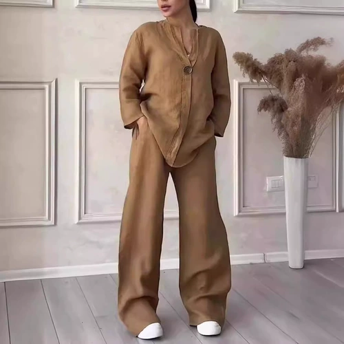 Модные комфортные штаны, комплект, европейский стиль, оверсайз, из хлопка и льна