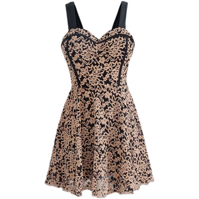 European station new swimsuit small fragrance champagne lace carved with steel ring support chest waist sleeveless dress swimsuit