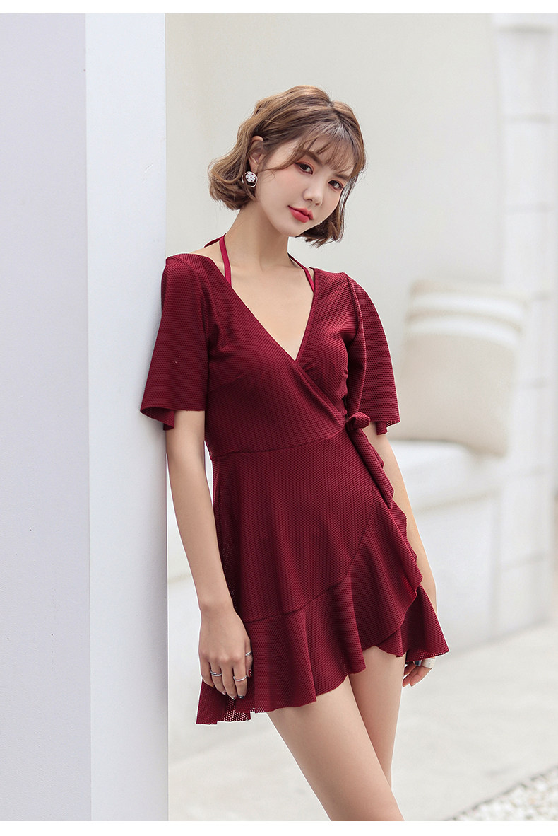 Ladies Micro Fat Community Bubble Spa Swimsuit Woman South Korea Bunch Waist Skirt Type Large Size Size Fat Large Chest Anti Sagging with steel wire swimsuit