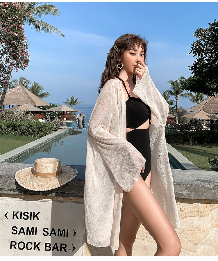 Swimsuit coat, blouse, bikini, sunscreen, loose one-piece, thin, medium-length version, long-sleeved, large-size cardigan coat
