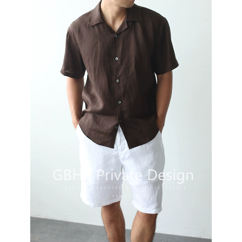 Gbhp【100 Linen】Summer Old Money Style Cuban Collar Short Sleeve Shirt for Men, Loose Casual Thin Shirt for Men Gbhp【100 Linen】Summer Old Money Style Cuban Collar Short Sleeve Shirt for Men, Loose Casual Thin Shirt for Men