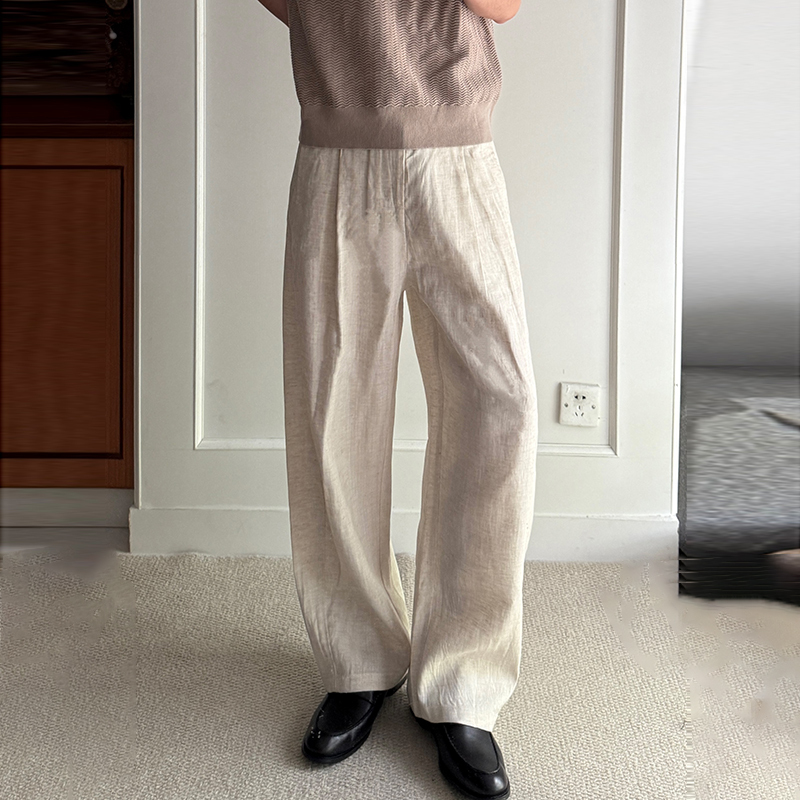Gbhp Linen Blend Old Money Style Casual Trousers for Men, Spring and Summer Relaxed Linen Pants, Cool Straight Loose Long Pants