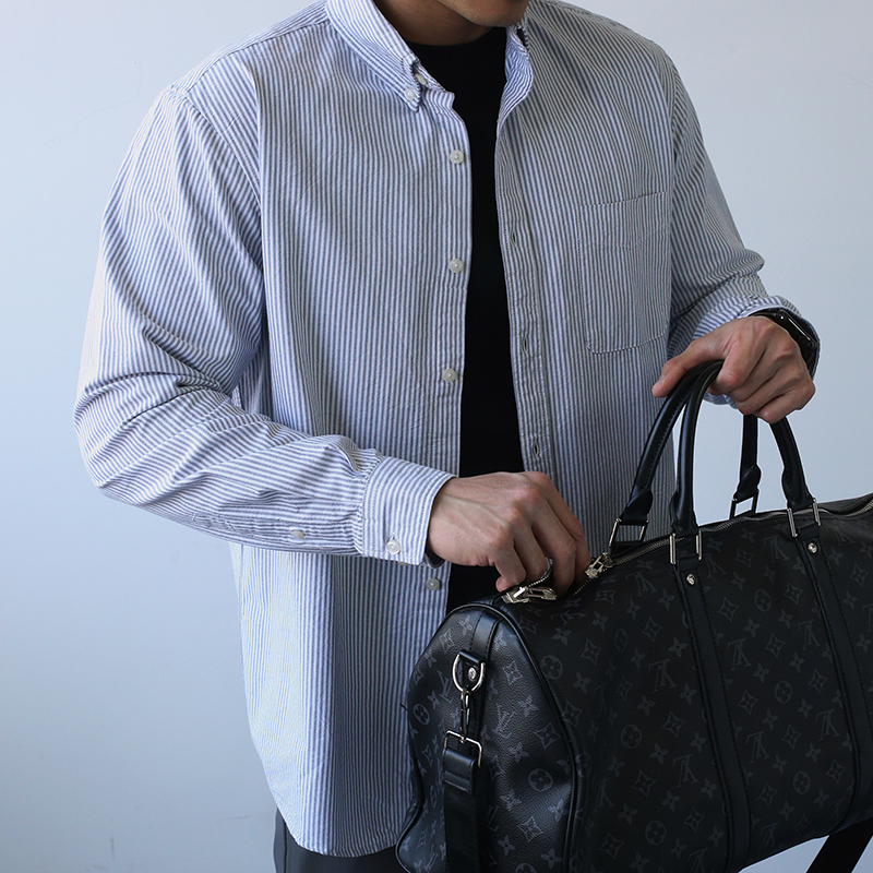 Gbhp Japanese-Style Striped Shirt for Men, Long-Sleeved, 100% Pure Cotton, Casual, Loose Fit, with Pockets, Wrinkle-Resistant, No-Iron Shirt for Men