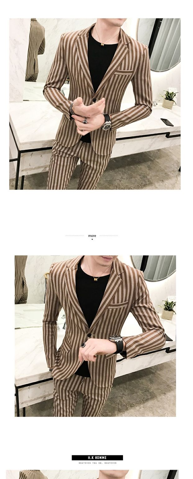 Bộ đồ vest nam ba mảnh phù hợp với Hàn Quốc Slim cổ điển sọc nóng miễn phí khóa đơn đêm làm việc nhỏ phù hợp với thủy triều quần nam