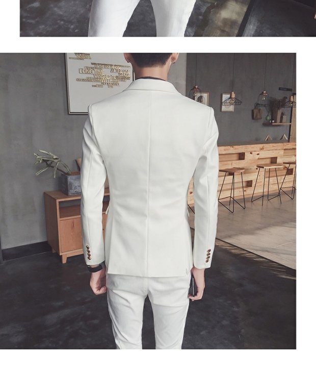 Bộ đồ vest nam phiên bản Hàn Quốc mỏng manh bốn mùa dài tay Slim đôi ngực rắn màu trẻ trung công sở 2 bộ đồ trắng áo nam