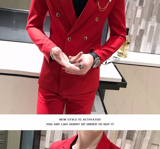 Bộ đồ vest nam phiên bản Hàn Quốc mỏng manh bốn mùa dài tay Slim đôi ngực rắn màu trẻ trung công sở 2 bộ đồ trắng áo nam