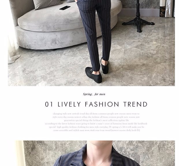 Bộ đồ ngắn tay phù hợp với nam Slim cá tính sọc khâu miễn phí đôi ngực nóng bỏng cơ thể thanh niên làm việc phía tây vest nam hàn quốc